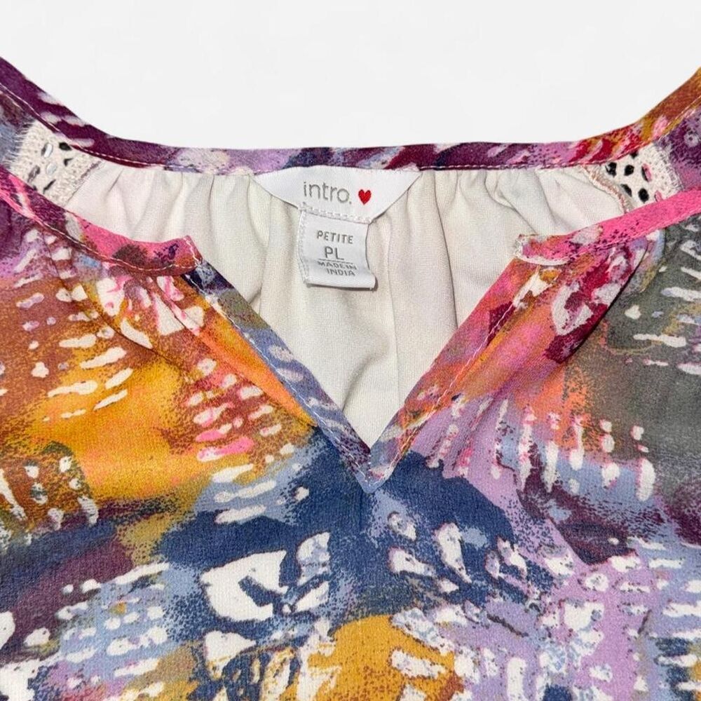Vibrant Abstract Watercolor Print Babydoll Blouse from Intro, LARGE PETITE - Picture 2 of 6